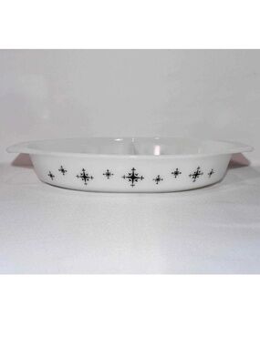 Pyrex Vintage 1959 Black Star Atomic Compass Divided Casserole Dish 1 1/2 Quart